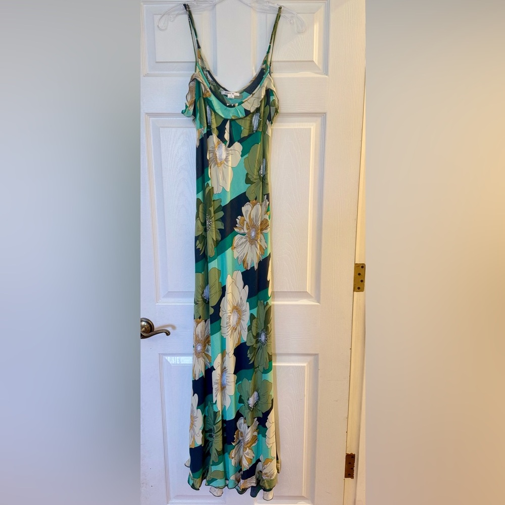 O’Neill Ellis Floral ruffle Maxi Dress in Green and Blue